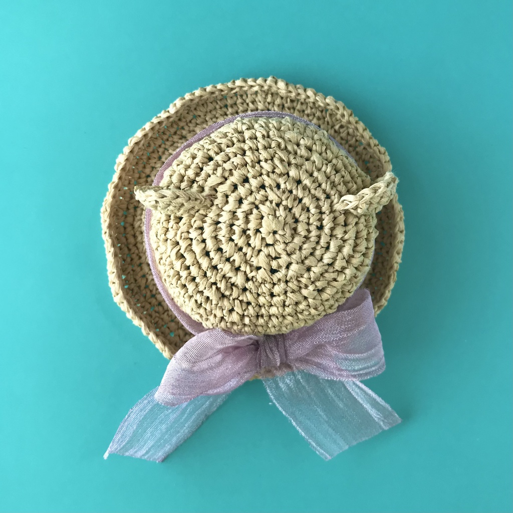 10cmぬい用ラフィアのくまみみ帽子(送料込)