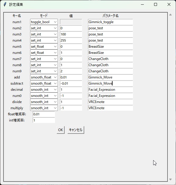 テンキーで自由にパラメータを変更できるoscツール for VRChat