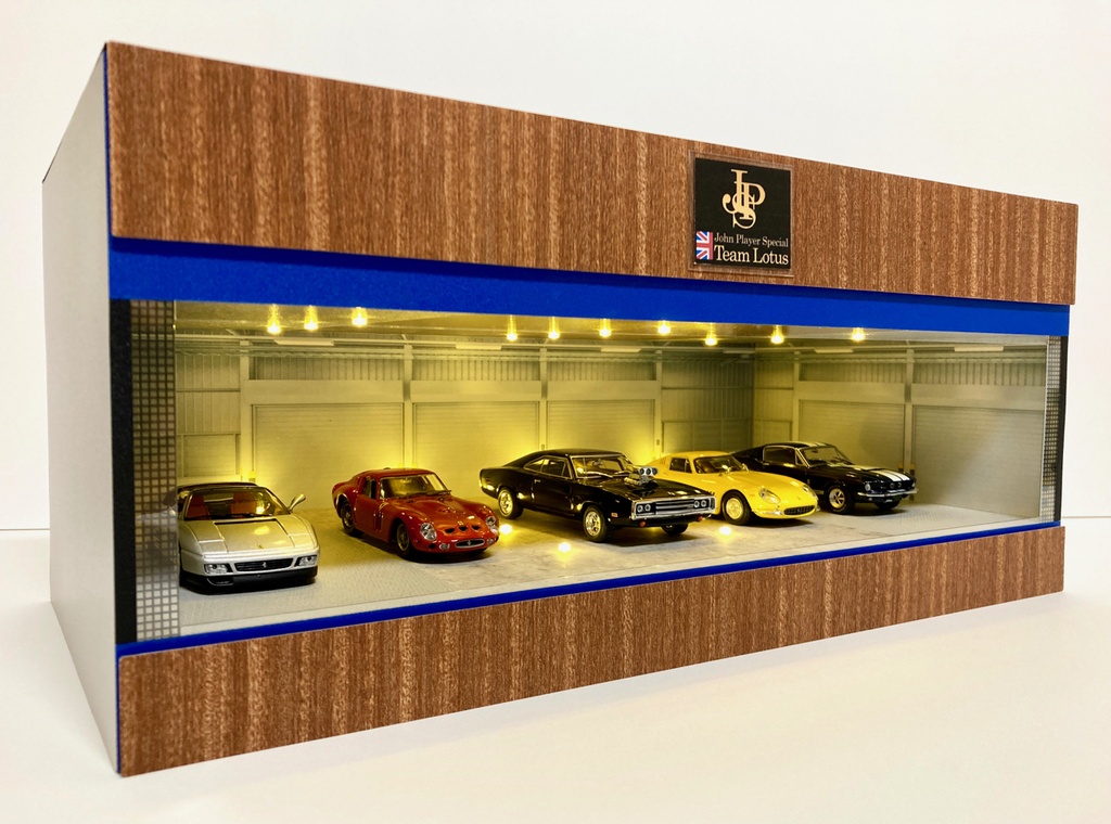 ネオガレージ・WOOD＆BL・ディスプレーBOX / LED照明20灯・スタイリッシュジオラマ・航空機、ミニカーに