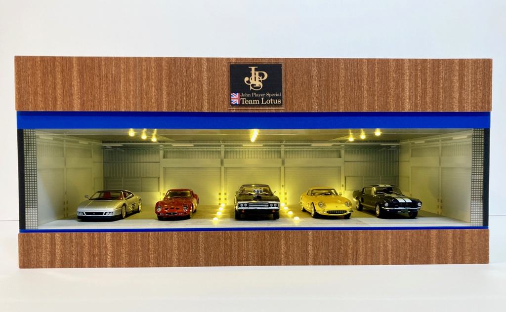 ネオガレージ・WOOD＆BL・ディスプレーBOX / LED照明20灯・スタイリッシュジオラマ・航空機、ミニカーに