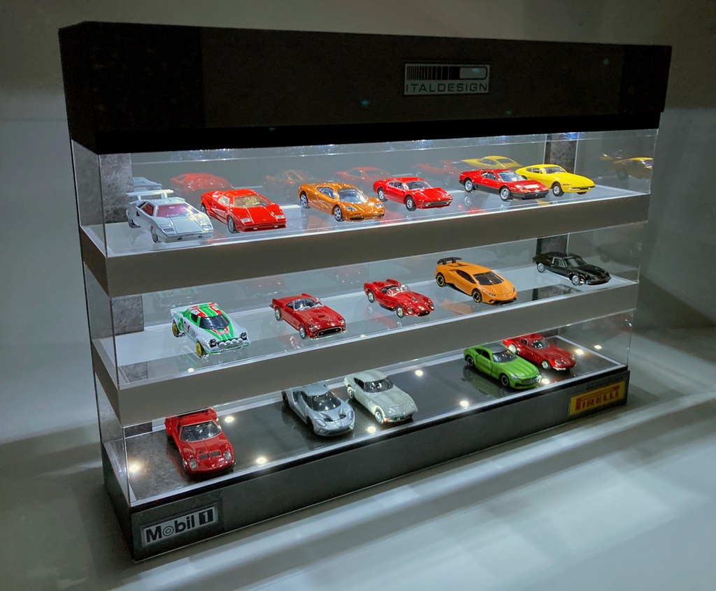 1/64展示30台可能・スケルトン構造・3層式ディスプレーBOX / 白色LED20灯内蔵・スタイリッシュジオラマ・トミカ、京商、ホットウィールなど
