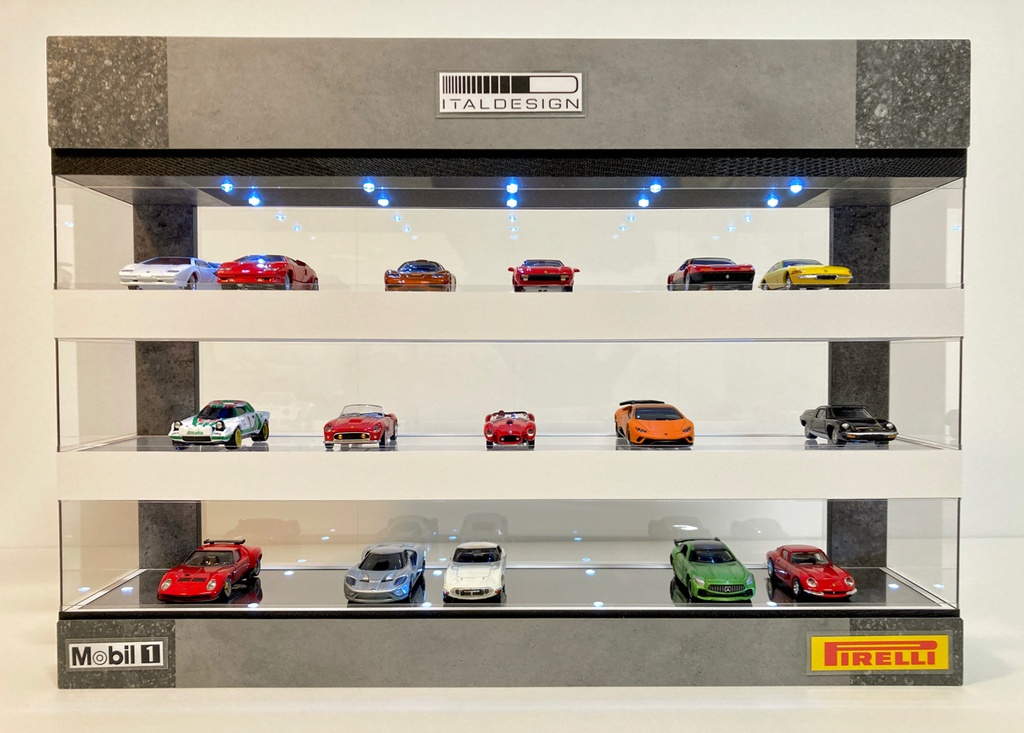 1/64展示30台可能・スケルトン構造・3層式ディスプレーBOX / 白色LED20灯内蔵・スタイリッシュジオラマ・トミカ、京商、ホットウィールなど