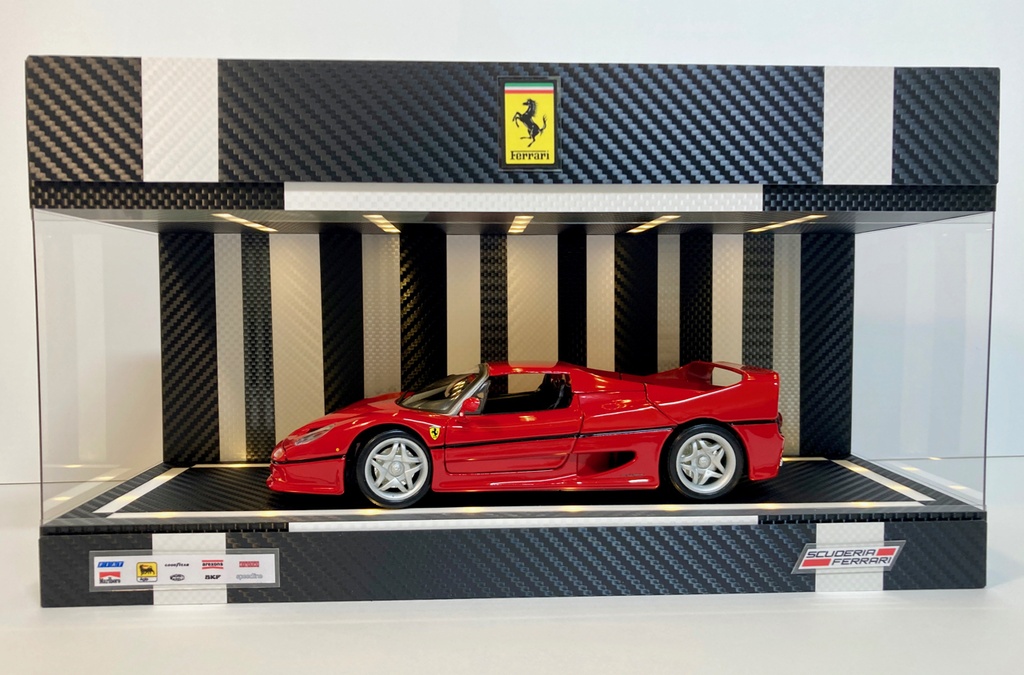 1/18・1/24・1/43対応・BK＆WHカーボン・ディスプレーBOX / LED照明40灯・スタイリッシュジオラマ・京商、オートアートなどに・1/64にも