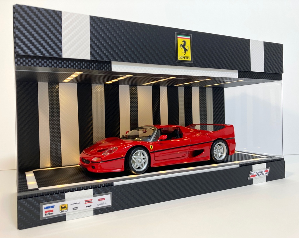 1/18・1/24・1/43対応・BK&WHカーボン・ディスプレーBOX / LED照明40灯・スタイリッシュジオラマ・京商、オートアートなどに・1/64にも