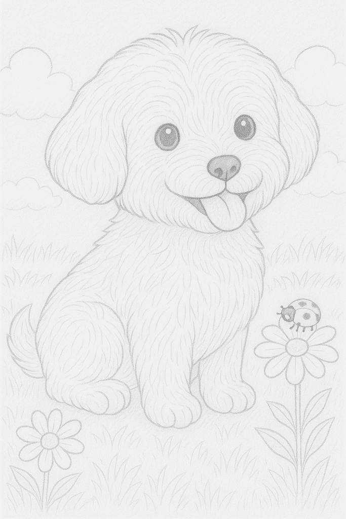 くるみちゃんのぬりえ「お花ばたけでこんにちは」