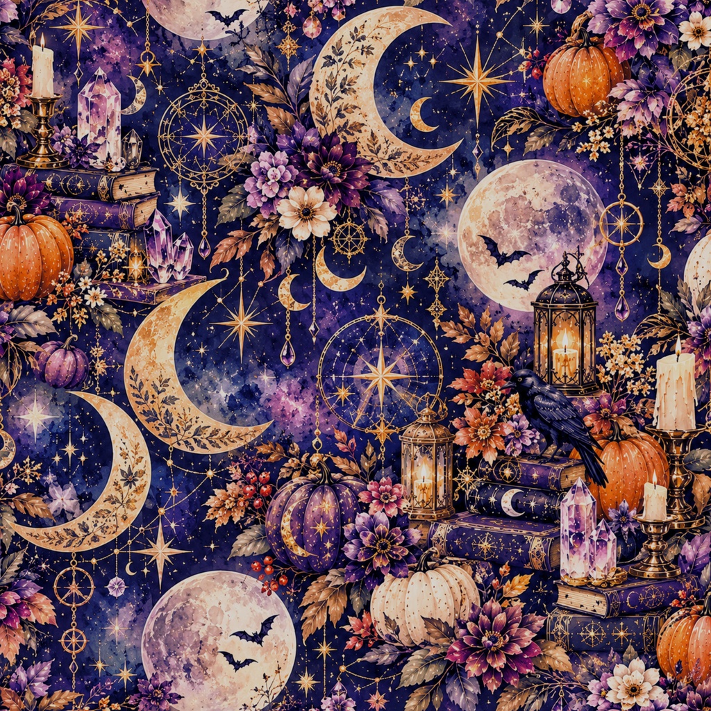 ハロウィン デザインペーパー 10枚セット ボタニカル・魔法・猫・月/PNG