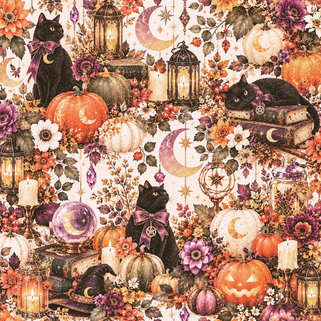 ハロウィン デザインペーパー 10枚セット ボタニカル・魔法・猫・月/PNG