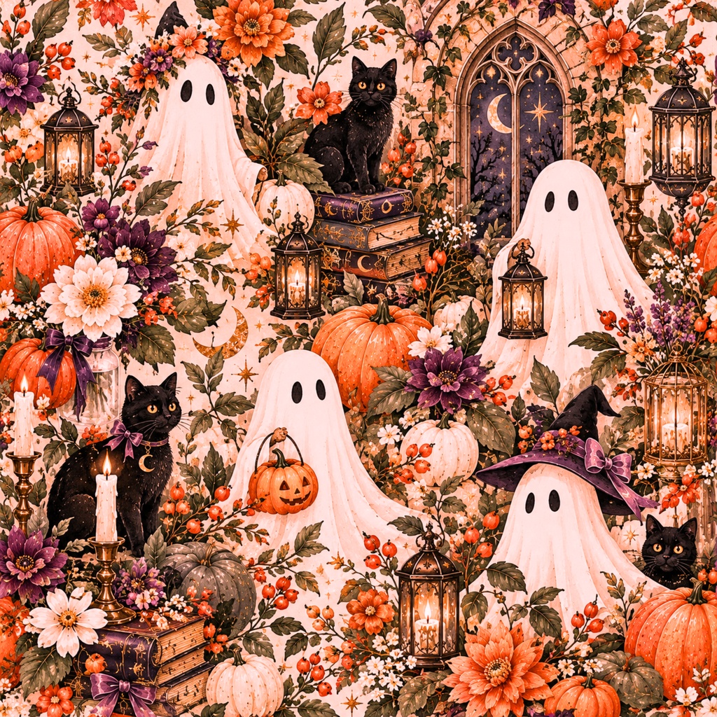 ハロウィン デザインペーパー 10枚セット ボタニカル・魔法・猫・月/PNG
