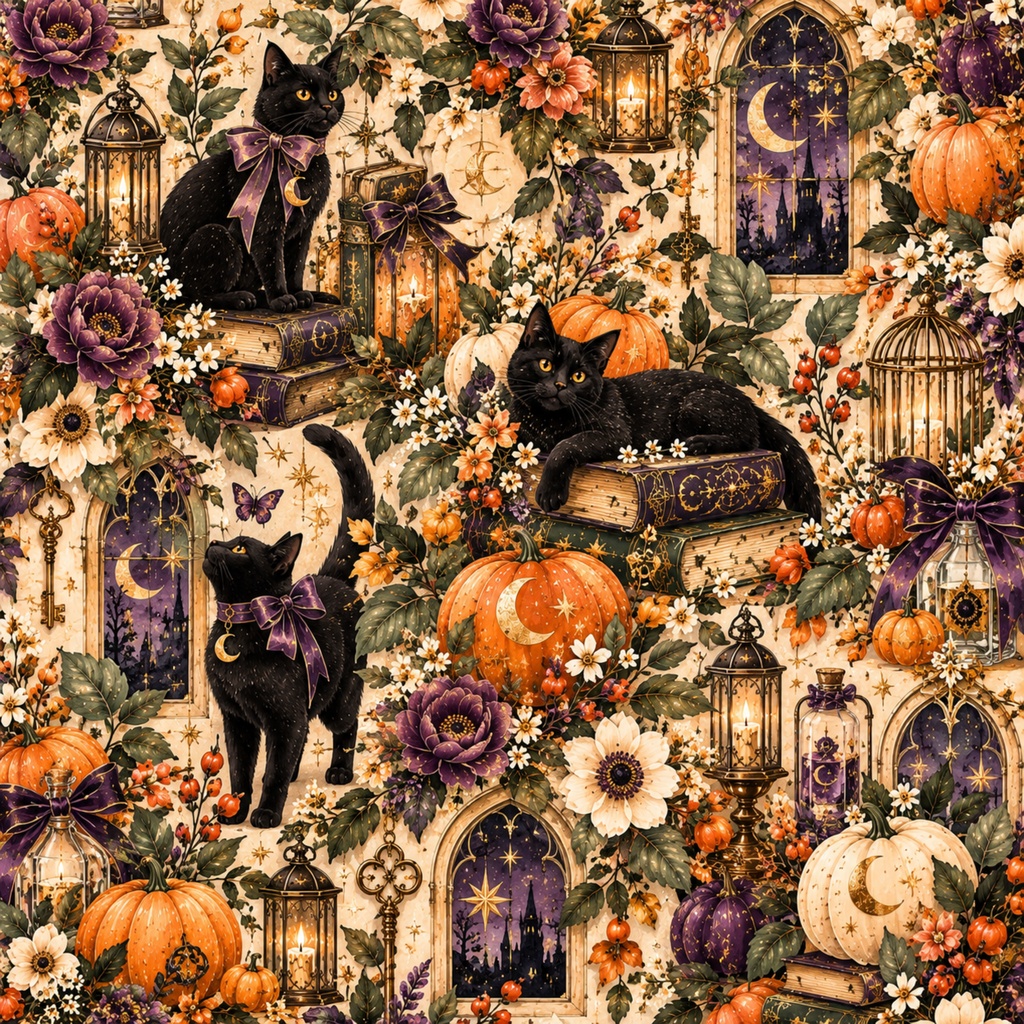 ハロウィン デザインペーパー 10枚セット ボタニカル・魔法・猫・月/PNG