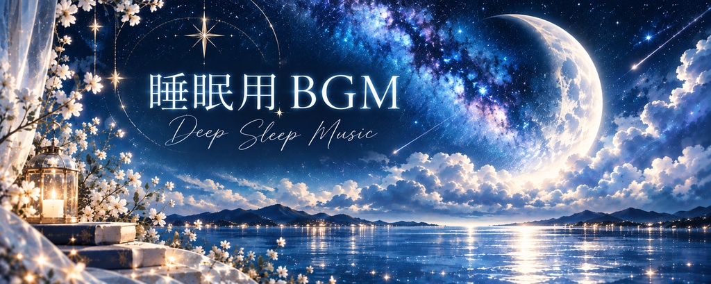 睡眠用BGM　YouTubeサムネイル　文字あり・文字なし2枚セット