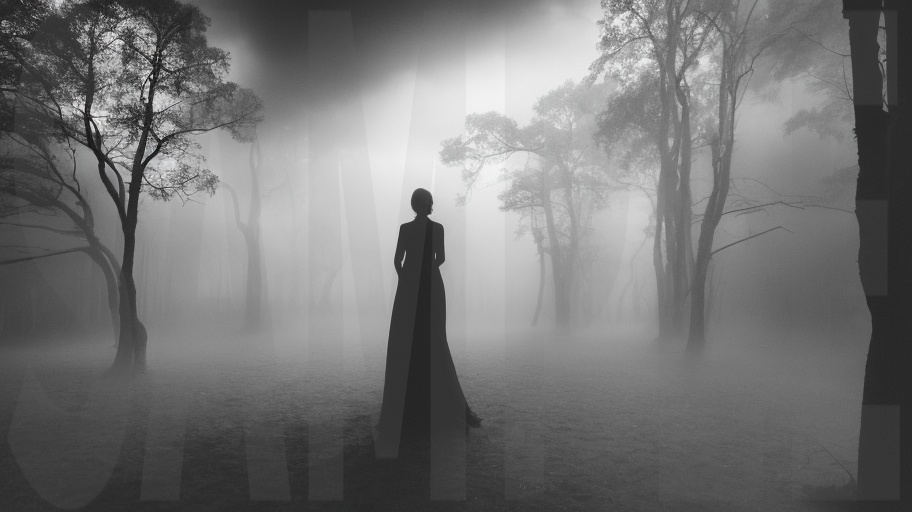 【4K・高解像度】洋風ホラー 背景素材:霧と光、女性のシルエット 3枚セット