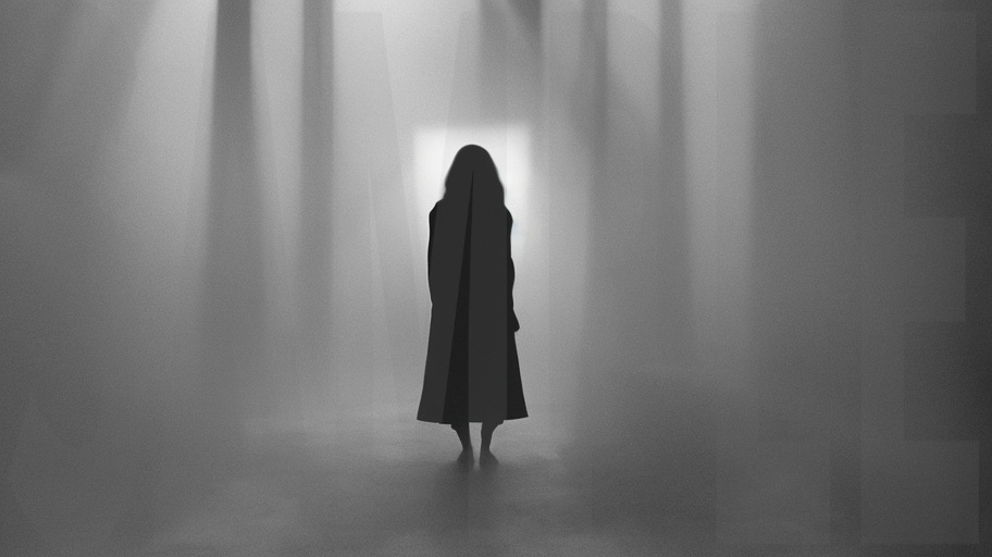 【4K・高解像度】洋風ホラー 背景素材:霧と光、女性のシルエット 3枚セット