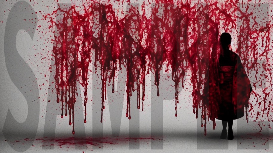 【4K・高解像度】ホラー背景素材:滴る血痕と和のシルエット スプラッター3枚セット