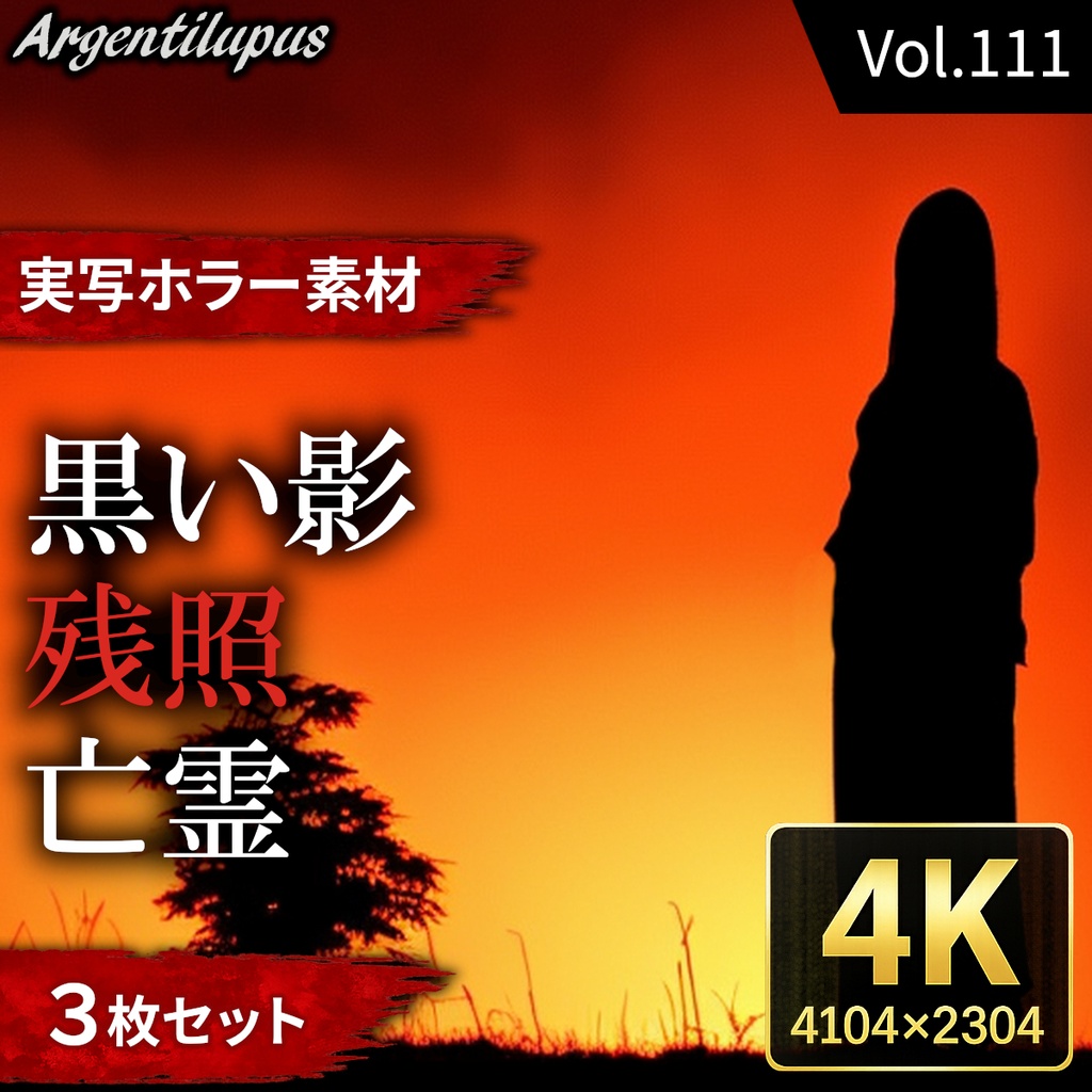 【4K・実写ホラー素材】残照・黒い影・亡霊 3枚セット【AI生成】Vol.111