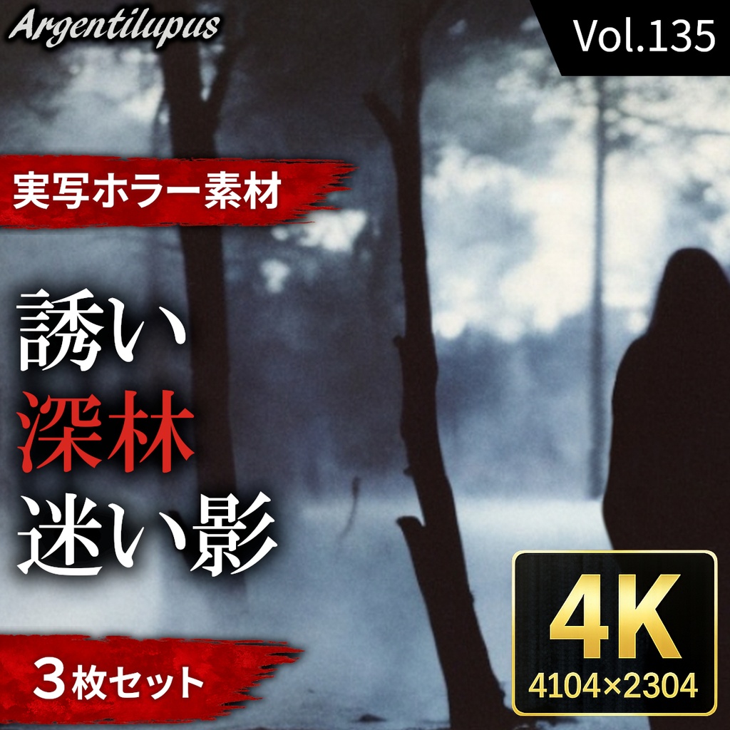 【林間に現れる黒い人物3枚セット】誘い・深林・迷い影【4K・実写ホラー素材】【AI生成】Vol.135
