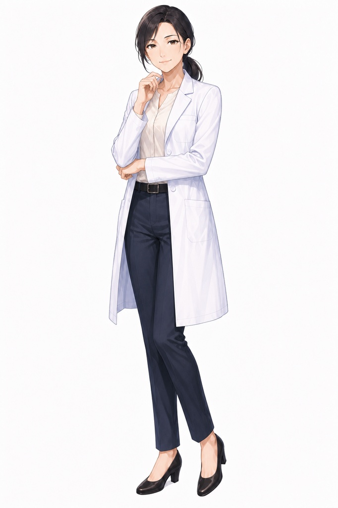 【立ち絵素材】40代女性医師 全身+表情差分8種(透過・白背景同梱)