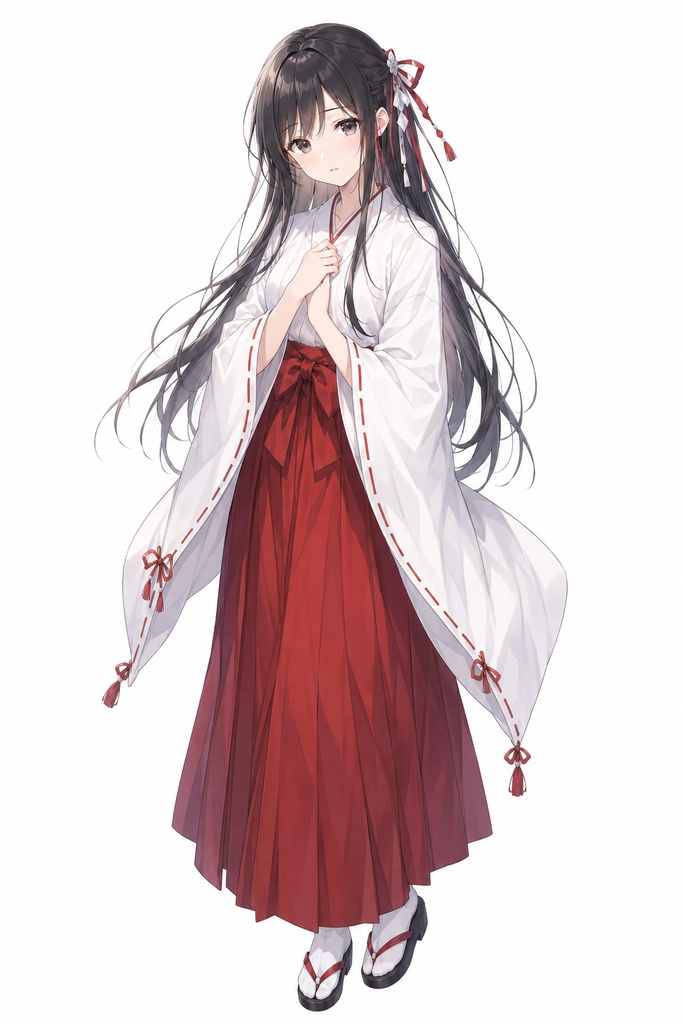 【立ち絵素材】10代女性巫女 全身+表情差分8種(透過・白背景同梱)