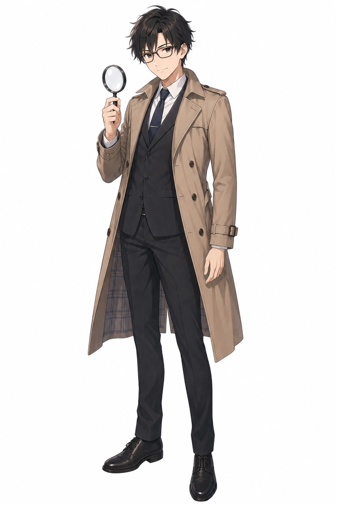 【立ち絵素材】20代男性探偵 全身+表情差分8種(透過・白背景同梱)