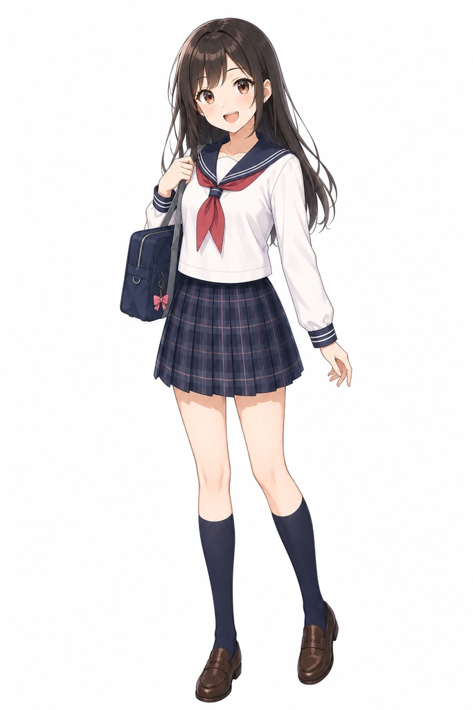 【立ち絵素材】10代女性学生 全身+表情差分8種(透過・白背景同梱)