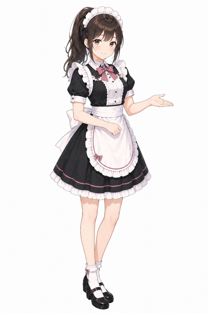 【立ち絵素材・フリー】20代女性メイド喫茶店員 全身+表情差分8種(透過・白背景同梱)