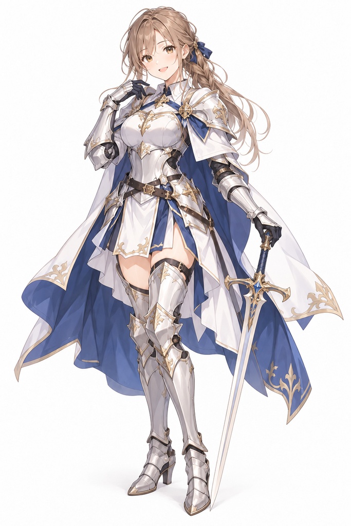 【立ち絵素材】20代女性騎士 全身+表情差分10種(透過・白背景同梱)