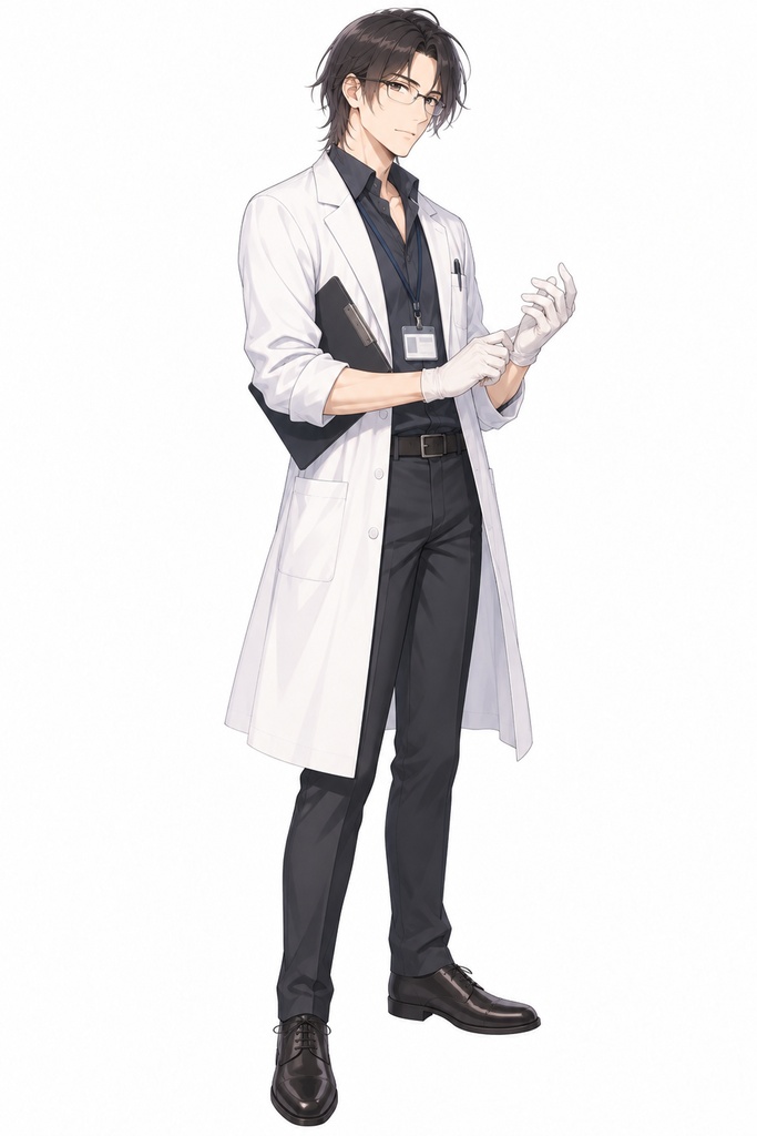 【立ち絵素材】30代男性監察医 全身+表情差分10種(透過・白背景同梱)