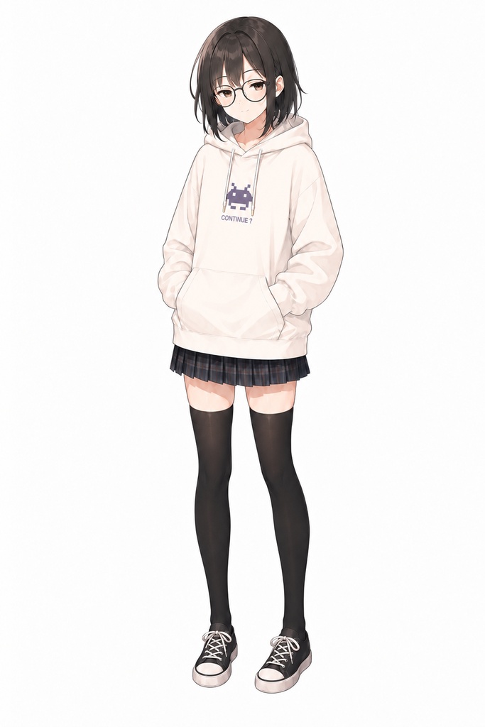 【立ち絵素材】10代女性インドア系 全身+表情差分10種(透過・白背景同梱)