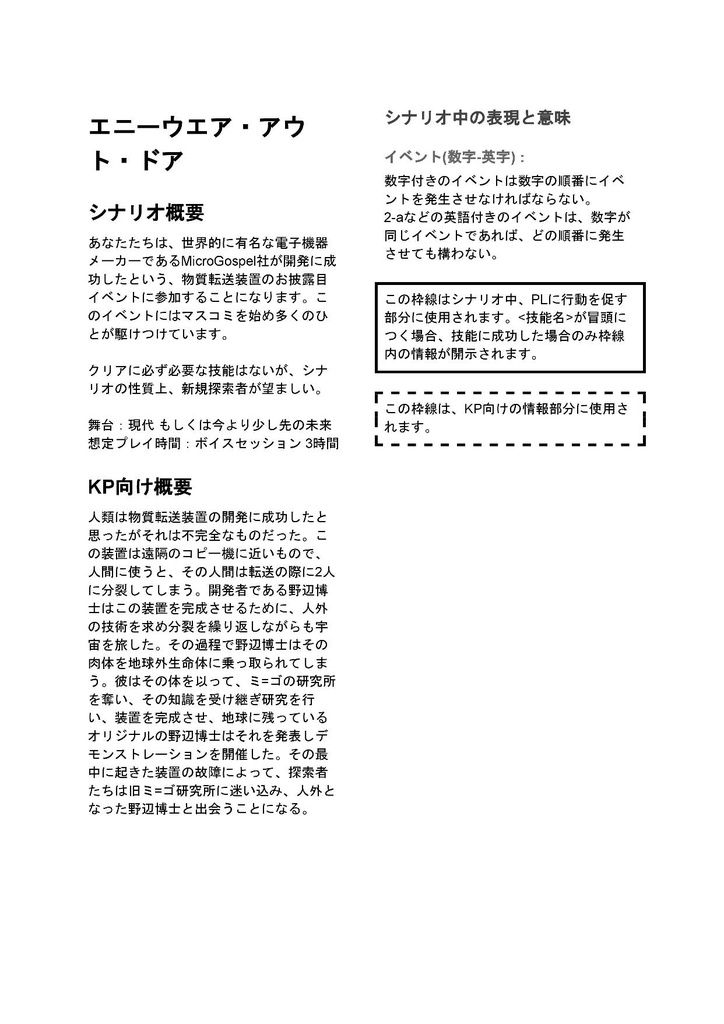 エニーウエア・アウト・ドア(CoCシナリオ)