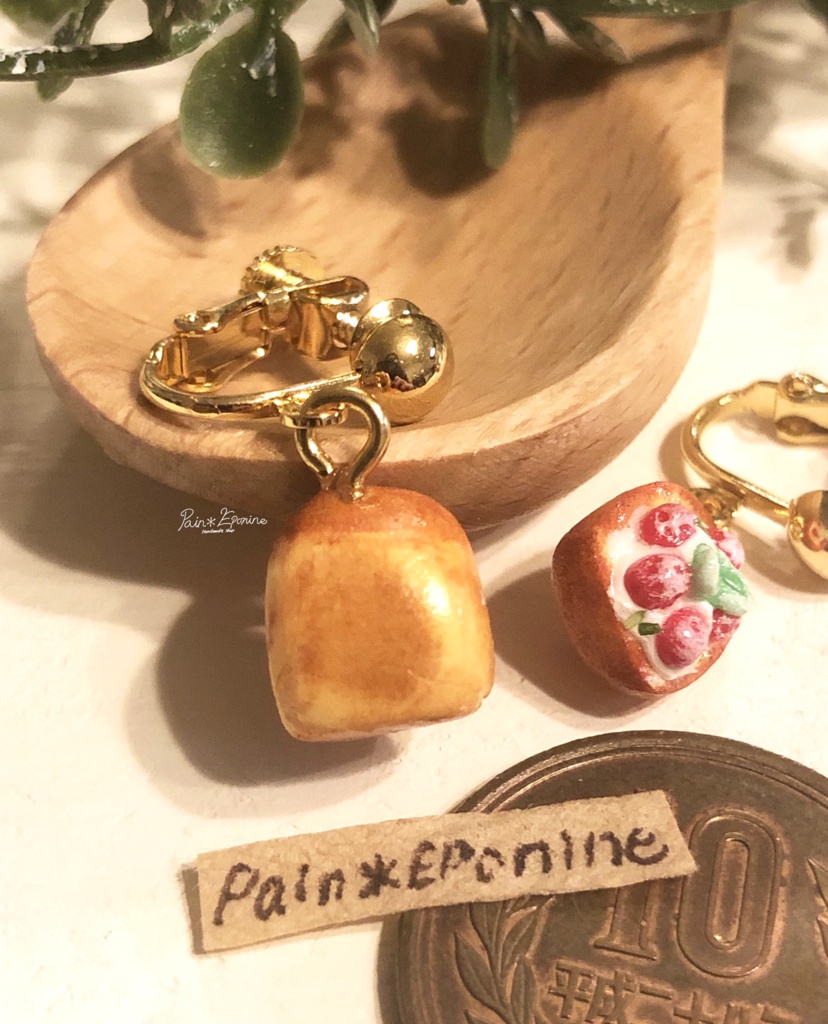 【片耳】フレンチトーストイヤリング:ラズベリー&クリーム