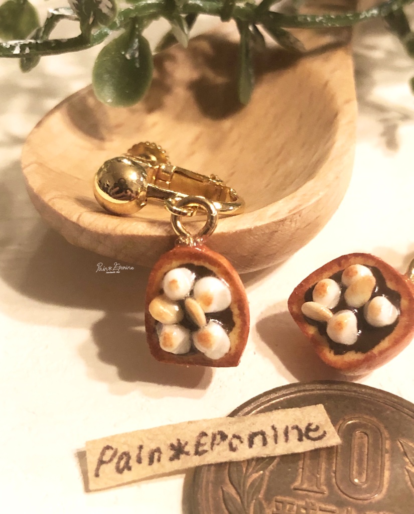 【片耳】フレンチトーストイヤリング:チョコ&焼きマシュマロ