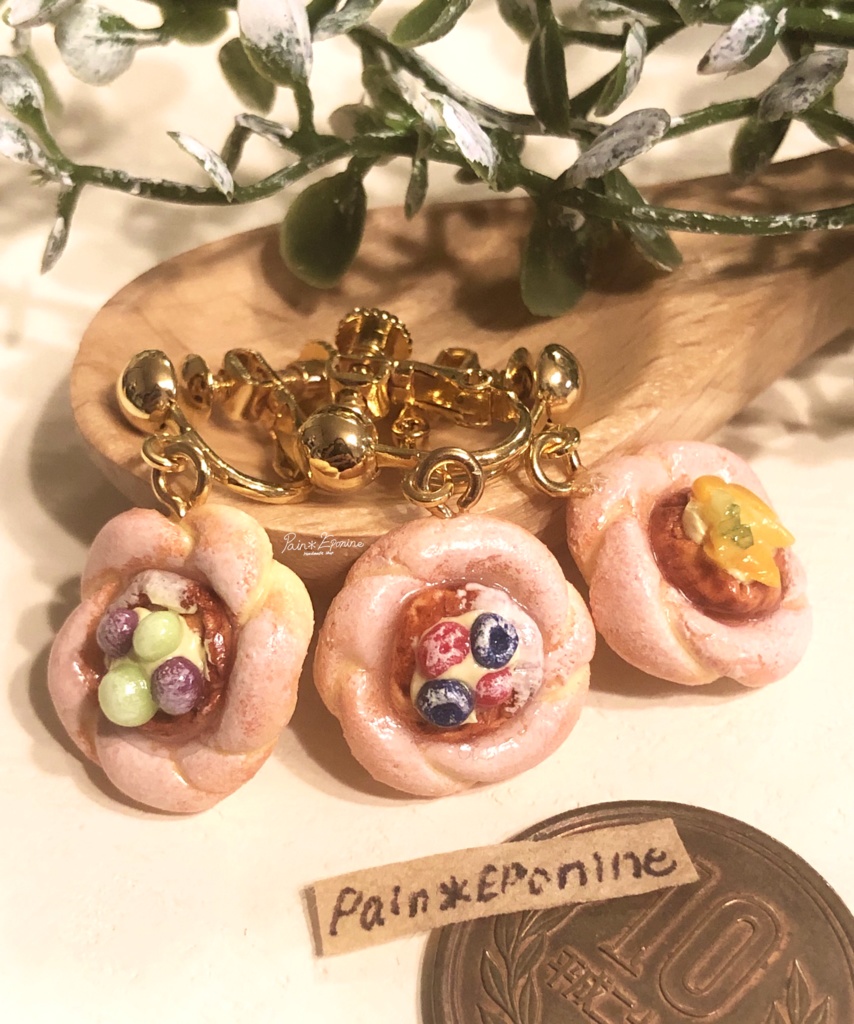 【片耳】フルーツデニッシュイヤリング:2色の桃