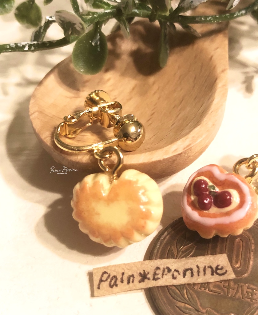 【片耳】ハートのブリオッシュイヤリング:ダークチェリー