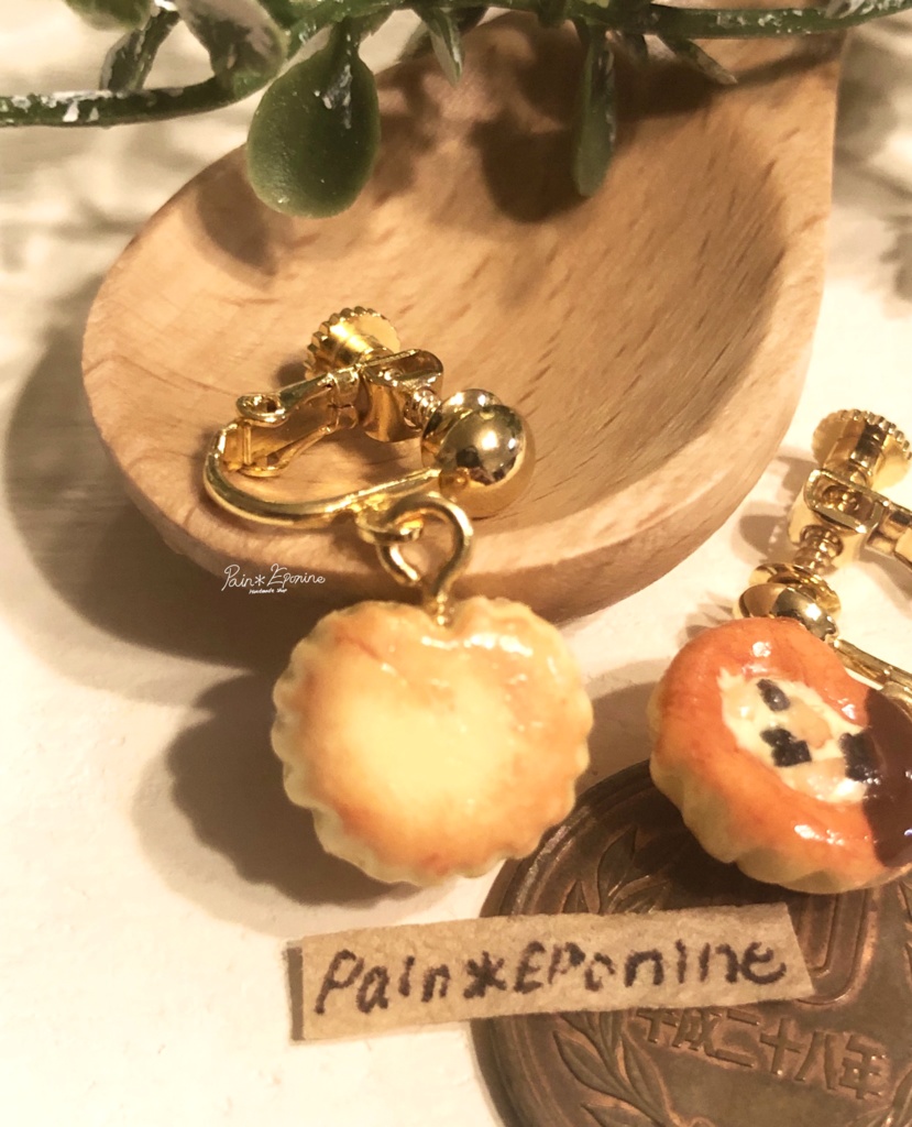 【片耳】ハートのブリオッシュイヤリング:チョコ&クランブル