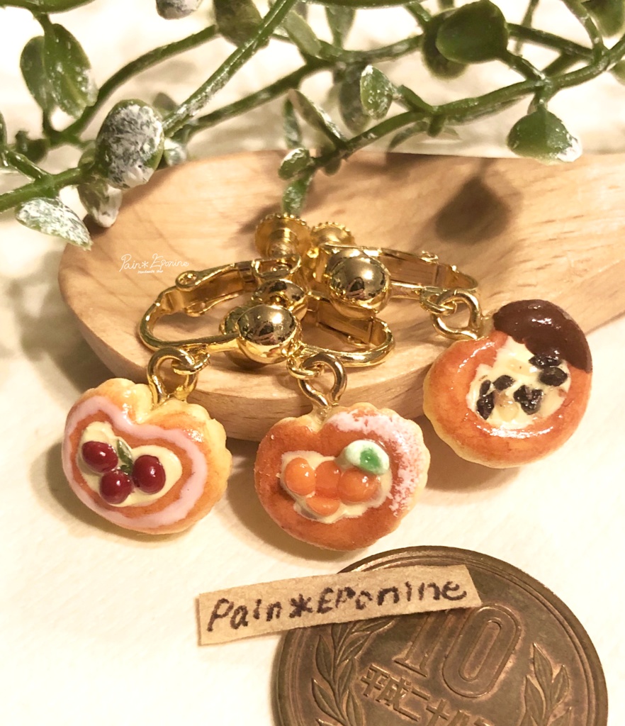 【片耳】ハートのブリオッシュイヤリング:チョコ&クランブル