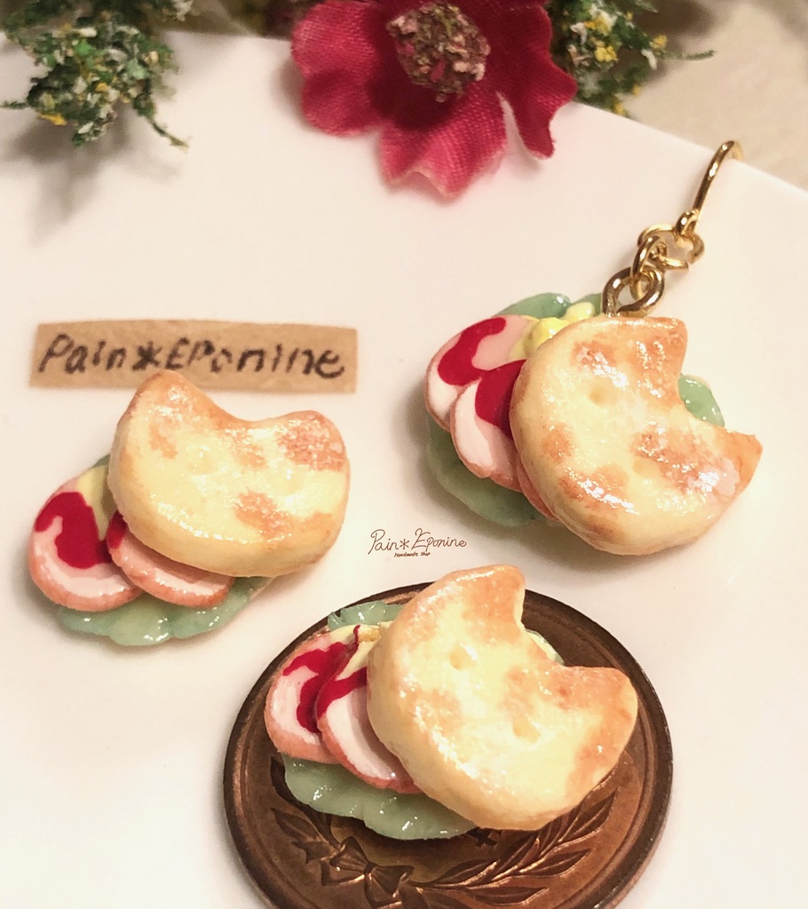 【片耳】にゃんこフォカッチャ(ハムエッグ)ピアス