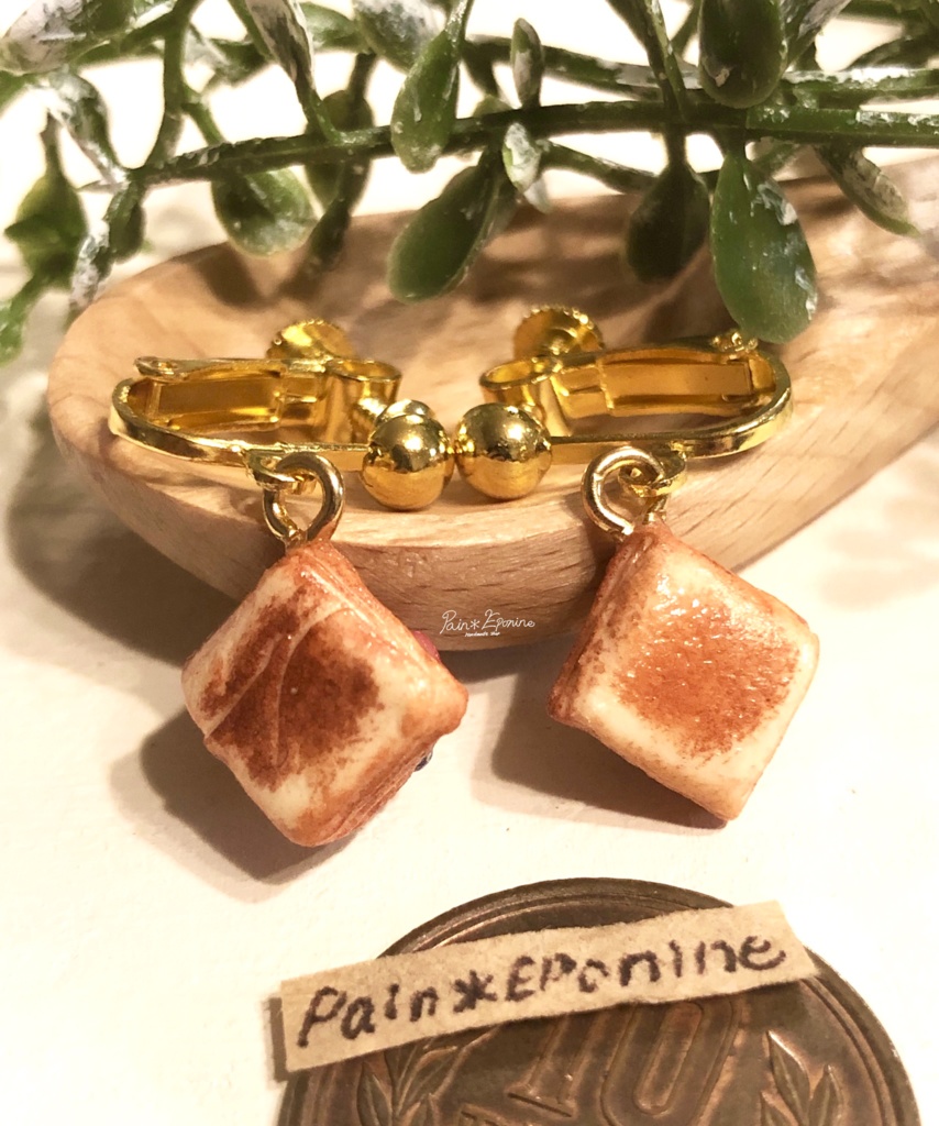 苺とマンゴーのひし形デニッシュイヤリング