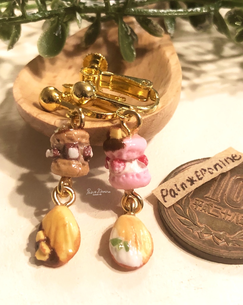 【片耳】マカロンとマドレーヌのイヤリングA