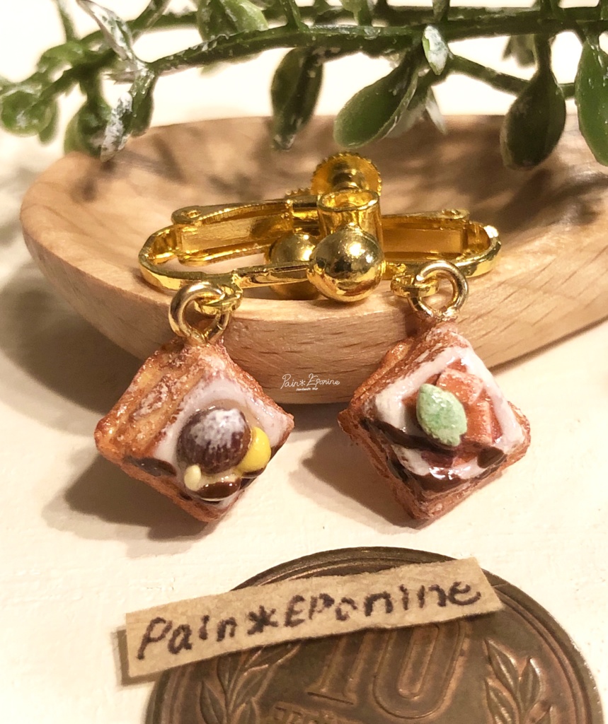 栗とカボチャのひし形デニッシュイヤリング