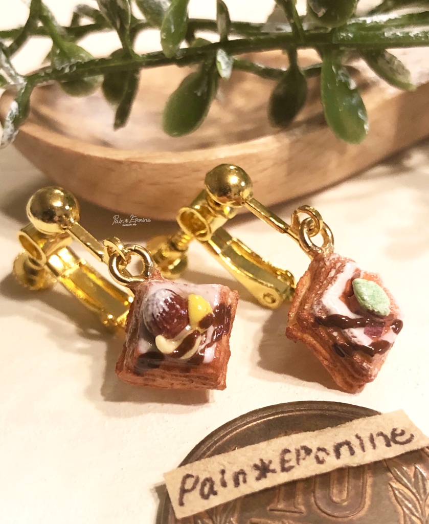 栗とカボチャのひし形デニッシュイヤリング