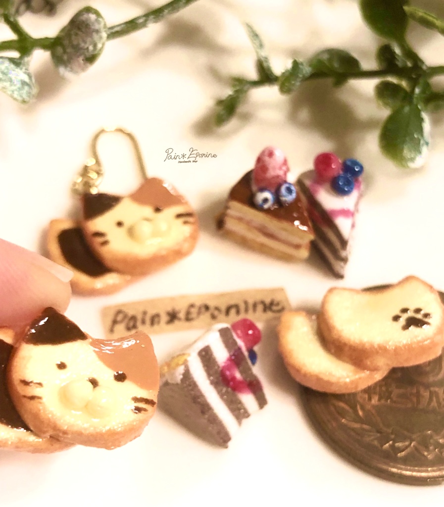 【片耳】にゃんこラングドシャサンドピアス