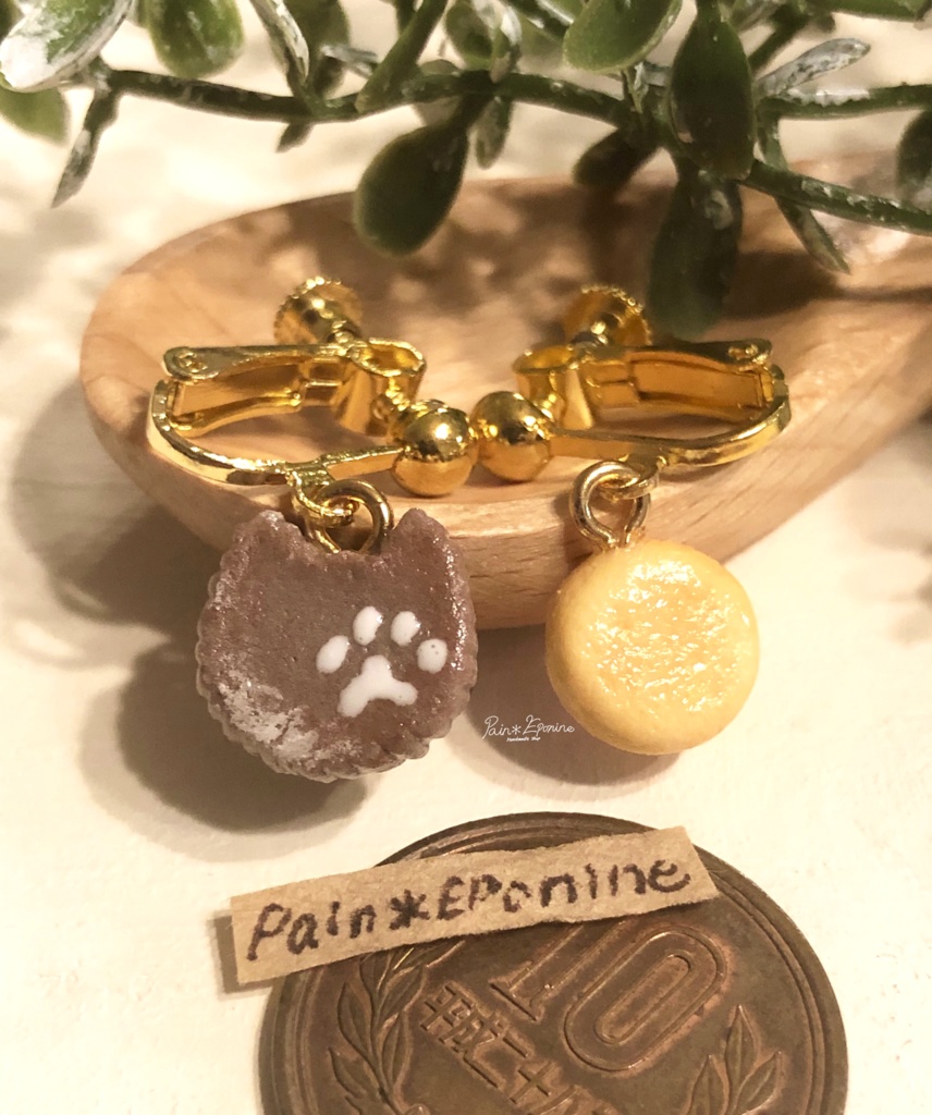 北欧風にゃんこタルトとクッキーのイヤリング