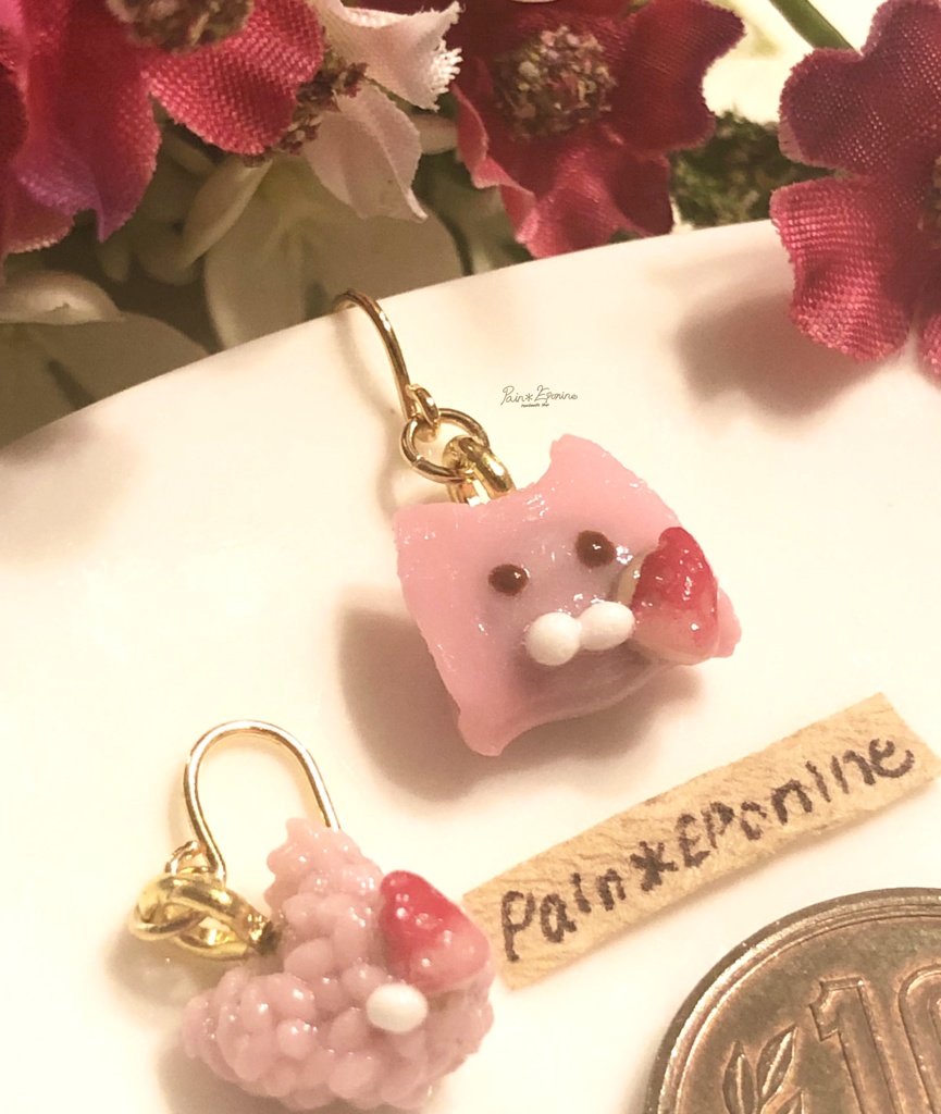 【片耳】にゃんこ桜餅ピアス:関東風