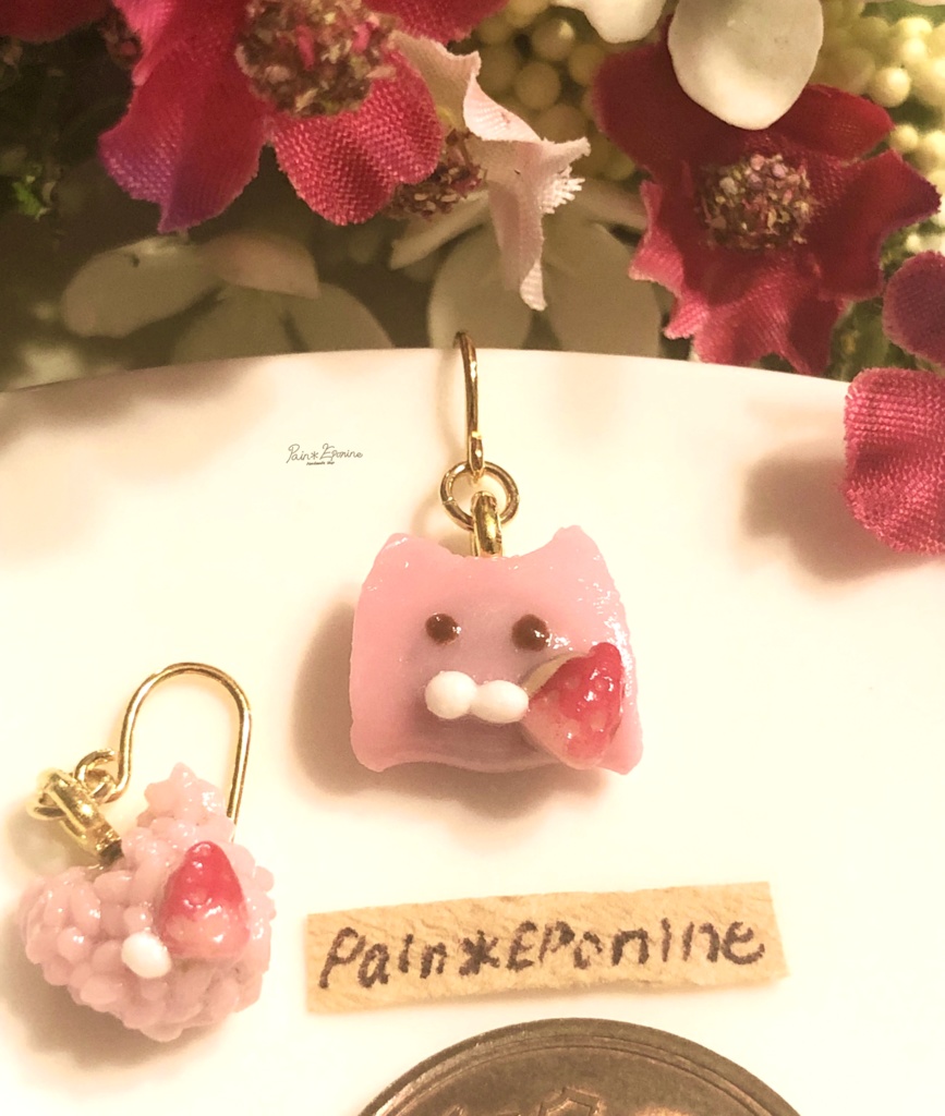 【片耳】にゃんこ桜餅ピアス:関東風