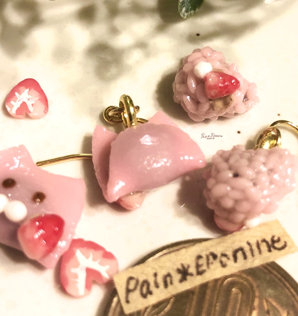 【片耳】にゃんこ桜餅ピアス:関東風