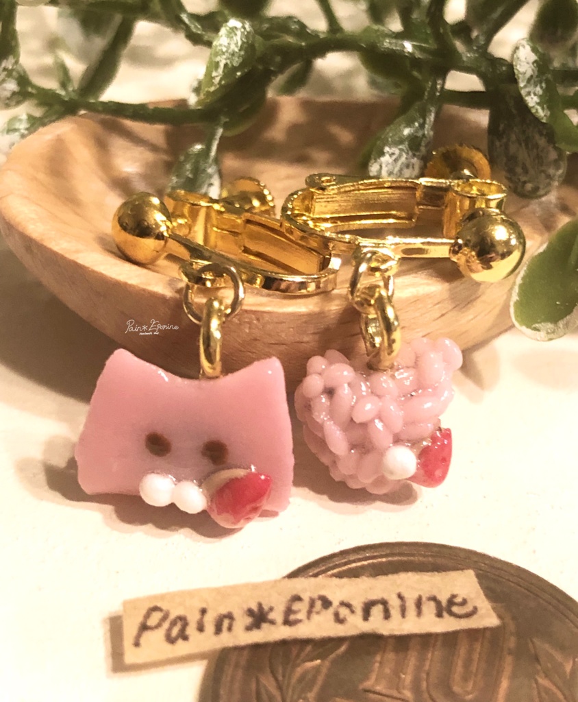 【片耳】にゃんこ桜餅イヤリング:関西風
