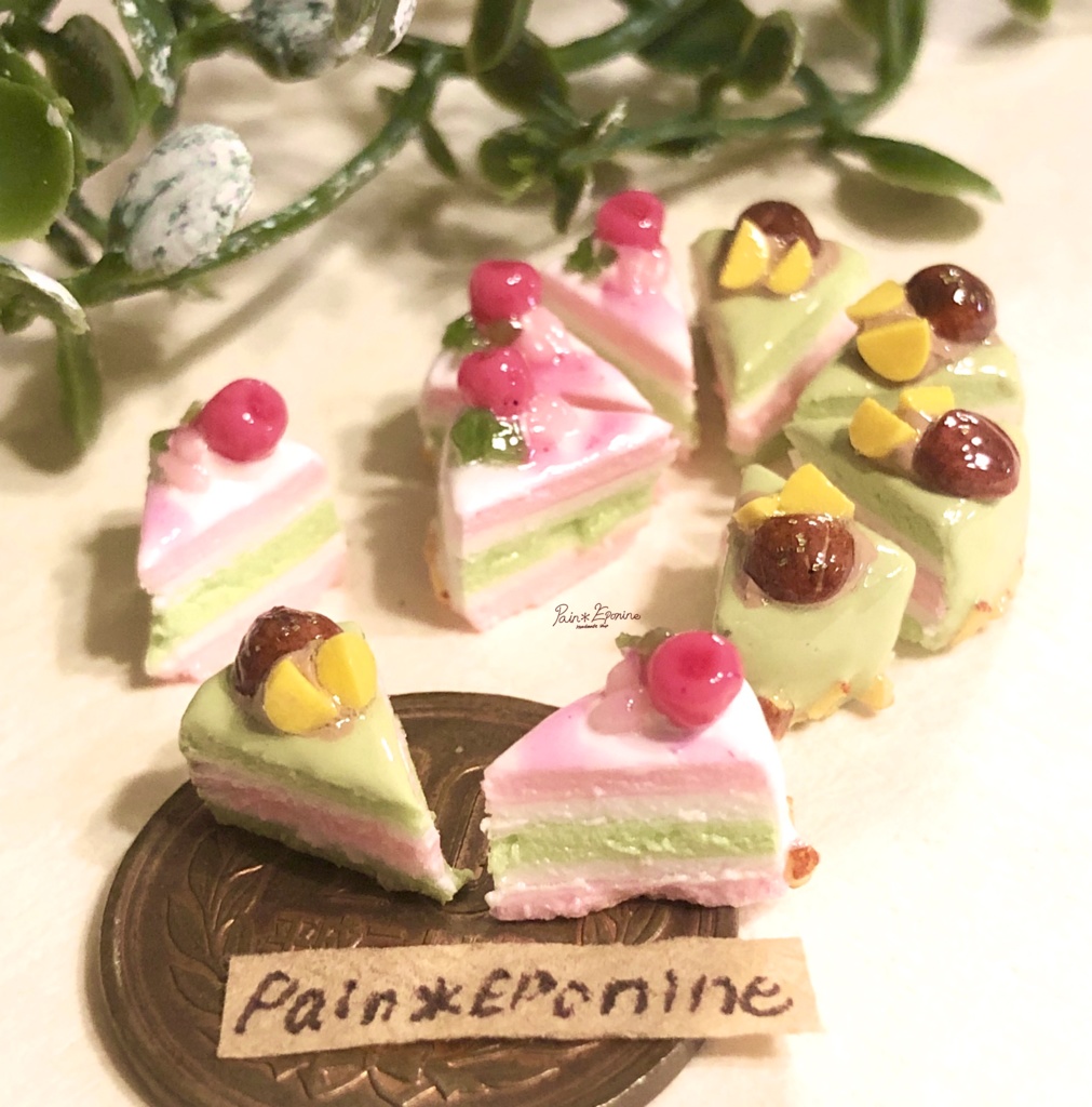 【2個セット】ミニチュア桜と抹茶のケーキ