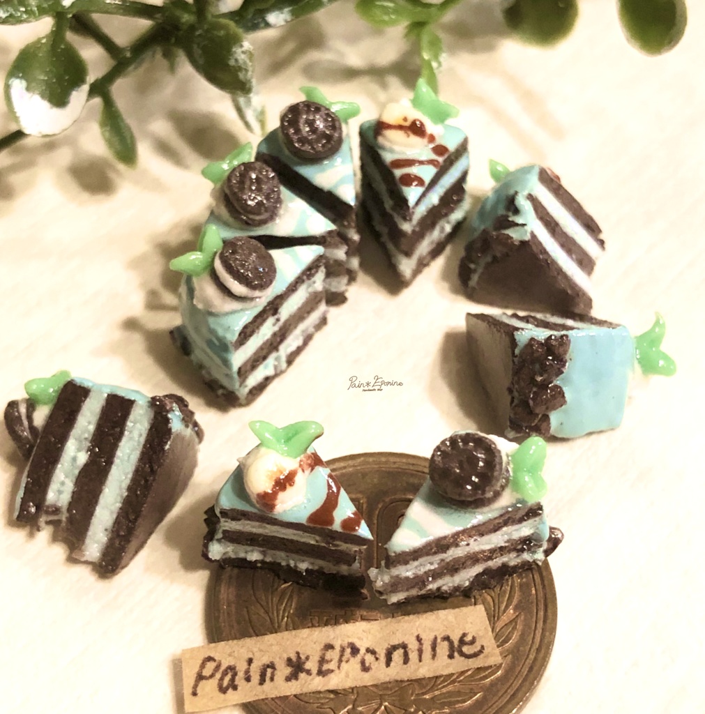 ２個セット ミニチュア断面を楽しむチョコミントケーキ Paineponine Booth