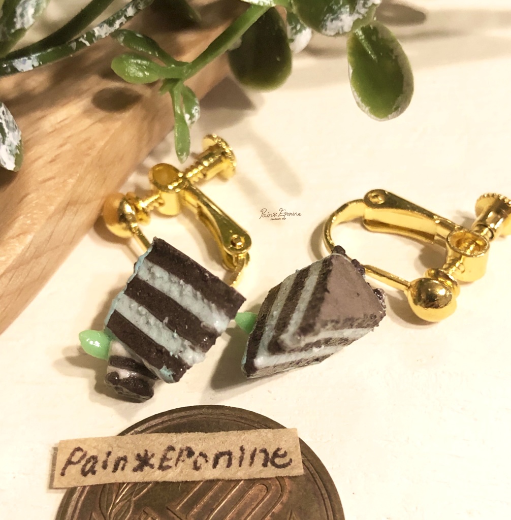 チョコミントケーキイヤリング:断面