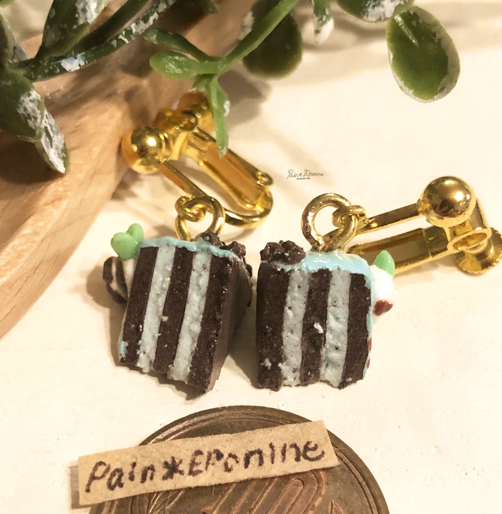 チョコミントケーキイヤリング：断面