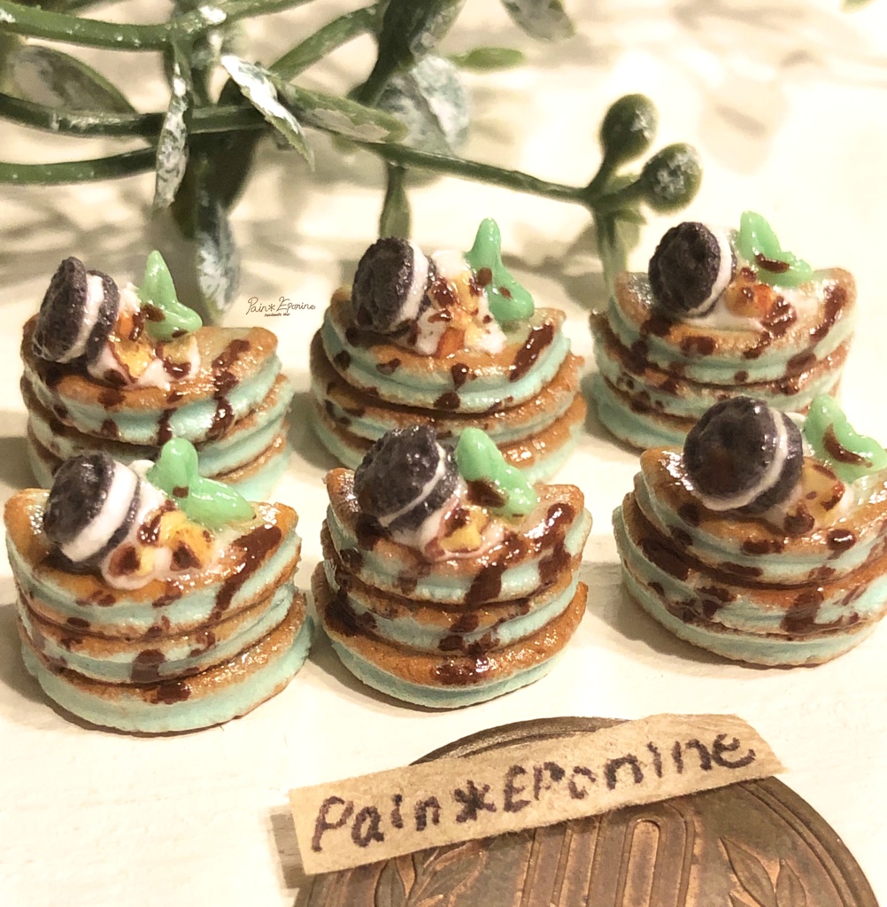 【ミニチュア】チョコミントパンケーキ(オレオ)